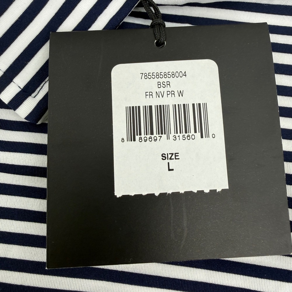 RLX Ralph Lauren Mens Striped Performance Golf Polo Shirt Navy White Large - Picture 2 of 10